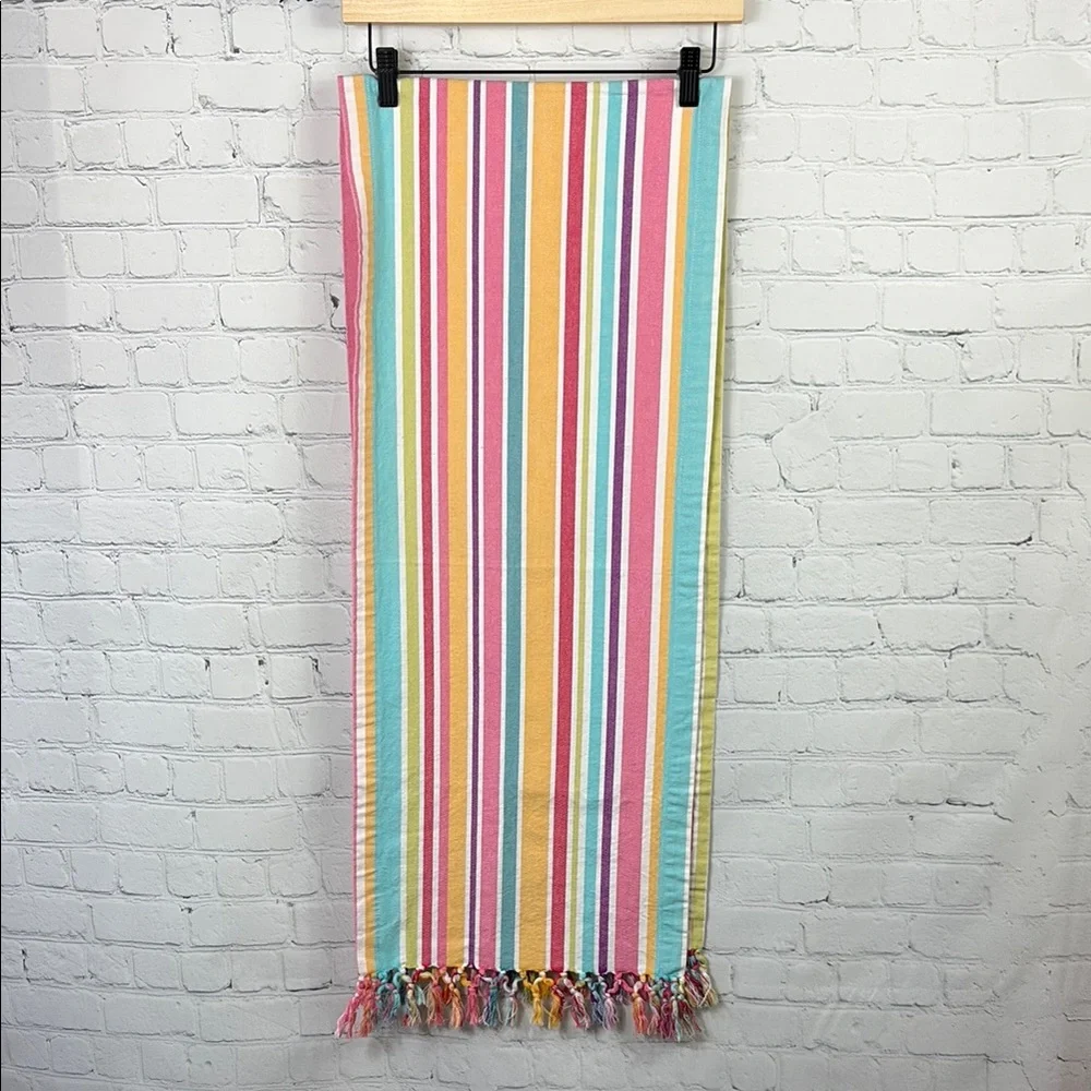 PIER 1 Pastel Striped Table Runner with Fringe Bottom 14